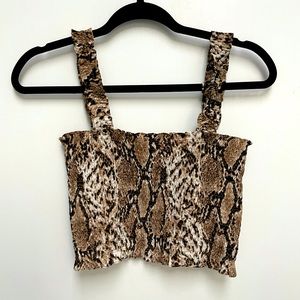 Snake print cropped top with ruffled straps